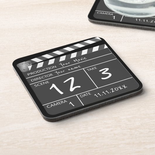 Personalisierte Custom Movie Clapperboard Novelty Getränkeuntersetzer (Linke Seite)