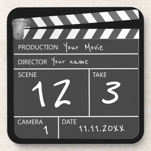 Personalisierte Custom Movie Clapperboard Novelty Getränkeuntersetzer (Vorderseite)