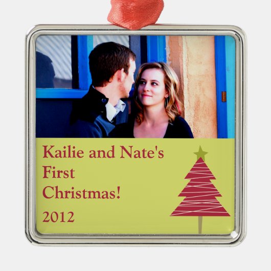 Personalisierte Custom Ornaments Red Tree Christma Silbernes Ornament (Vorne)