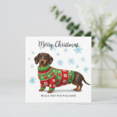 Personalisierte Dachshund-Grußkarte mit Pullover (Stehend Vorderseite)