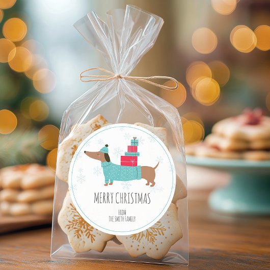 Personalisierte Dackel Frohe Weihnachten Runder Aufkleber