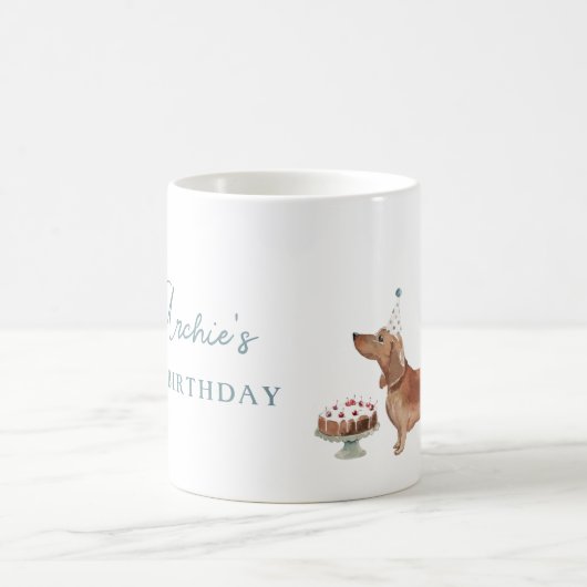 Personalisierte Dackel Geburtstagskuchen Kaffeetasse (Mittel)