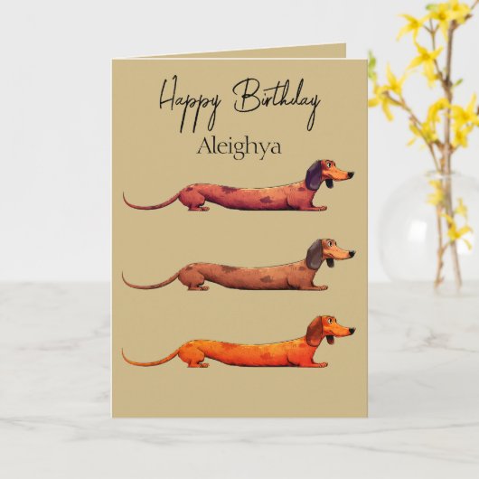 Personalisierte Dackel Karte (Gelbe Blume)