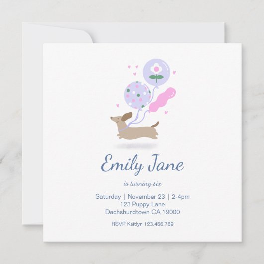 Personalisierte Dackel Lover Geburtstagsparty Pink (Vorderseite)