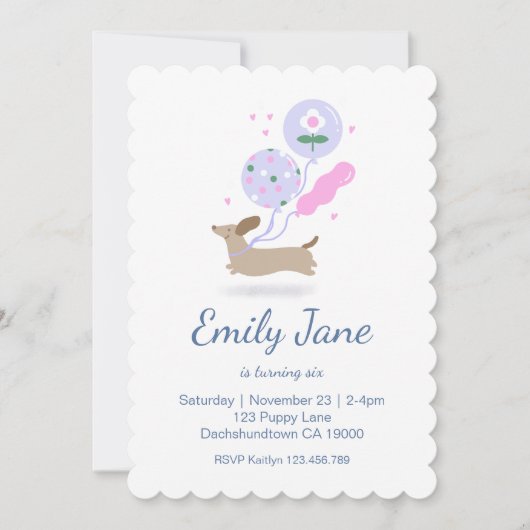 Personalisierte Dackel Lover Geburtstagsparty Pink Einladung (Vorderseite)