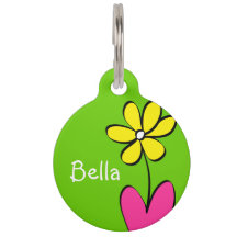 Personalisierte Daisy Pet Tag - grün/rosa