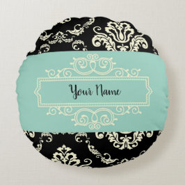 Personalisierte Damaske, grün und schwarz Rundkiss Rundes Kissen