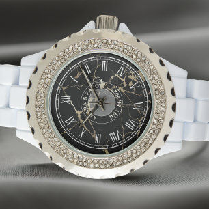 Personalisierte Damen-Rhinstone-Uhr. Marmor-Look Armbanduhr