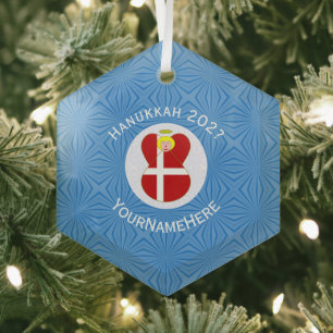 Personalisierte dänische Engel Hanukkah-Flagge Ornament Aus Glas