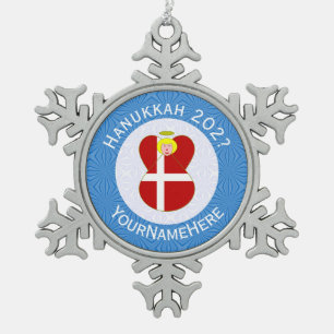 Personalisierte dänische Engel-Hanukkah-Flagge Schneeflocken Zinn-Ornament