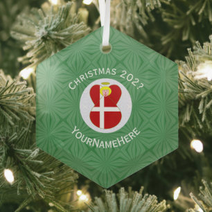 Personalisierte dänische Engel-Weihnachtsflagge  Ornament Aus Glas