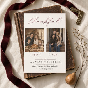 Personalisierte Dann-und-Jetzt Thanksgiving-Famili Feiertagskarte