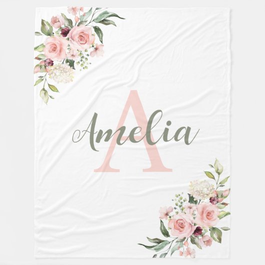Personalisierte Decke mit Namen, Initiale und Rose (Vorderseite)