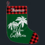 Personalisierte Del Mar California Beach Palmen Kleiner Weihnachtsstrumpf<br><div class="desc">Personalisiertes Del Mar California Beach Palmen Grüne Rot Kariert Checked Kleiner Strumpf Weihnachten</div>