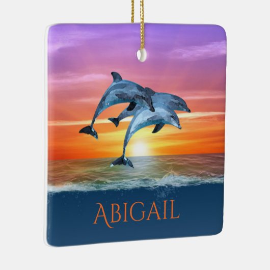 Personalisierte Delphine springen Ozean Weihnachte Keramikornament (Rechts)