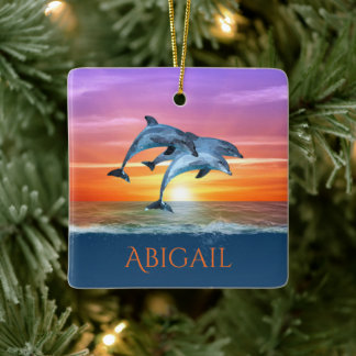 Personalisierte Delphine springen Ozean Weihnachte Keramikornament