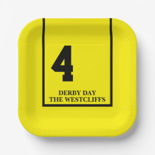 Personalisierte Derby-Party Pferd 4 Gelb Pappteller