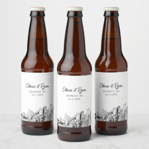 Personalisierte Detroit-Skyline Bierflaschenetikett
