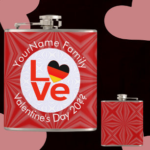 Personalisierte deutsche rote LOVE-Herzflagge  Flachmann