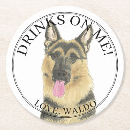 Personalisierte Deutsche Schäferhochzeit Runder Pappuntersetzer