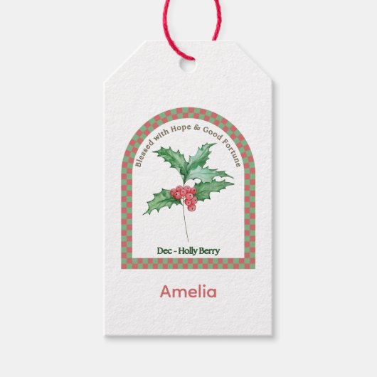 Personalisierte Dezember-Geburtsmonatsblume Geschenkanhänger (Vorderseite)