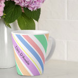 Personalisierte Diagonal-Streifen-Pastellfarben Milchtasse<br><div class="desc">Personalisieren Sie Ihre Kaffee-Tasse mit Ihrem Namen oder Ihrer Wortwahl. Das Design ist mit mehrfarbigen diagonalen Streifen in Pastelltönen in Pfirsich,  Grün,  Rosa,  Blau,  lila,  Gelb und Weiß. Bitte stöbern Sie in meinem Geschäft,  wenn Sie dieses Design für ein anderes Produkt haben möchten - oder melden Sie sich an.</div>