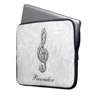 Personalisierte Diamant-Musiknote-Blumendamast Laptopschutzhülle