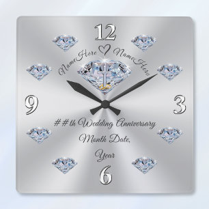 Personalisierte Diamantene Hochzeitsuhr, CHRISTLIC Quadratische Wanduhr