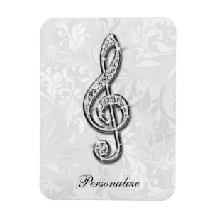 Personalisierte Diamond-Musiknote Floral Damask Magnet