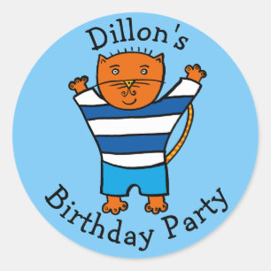 Personalisierte Dillon Cat Birthday Party Runder Aufkleber