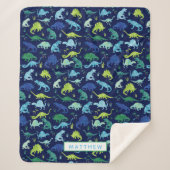 Personalisierte Dinosaurier Blaues Kindermuster Sherpadecke (Vorderseite)