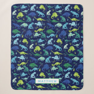 Personalisierte Dinosaurier Blaues Kindermuster Sherpadecke