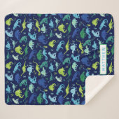 Personalisierte Dinosaurier Blaues Kindermuster Sherpadecke (Vorderseite (Horizontal))