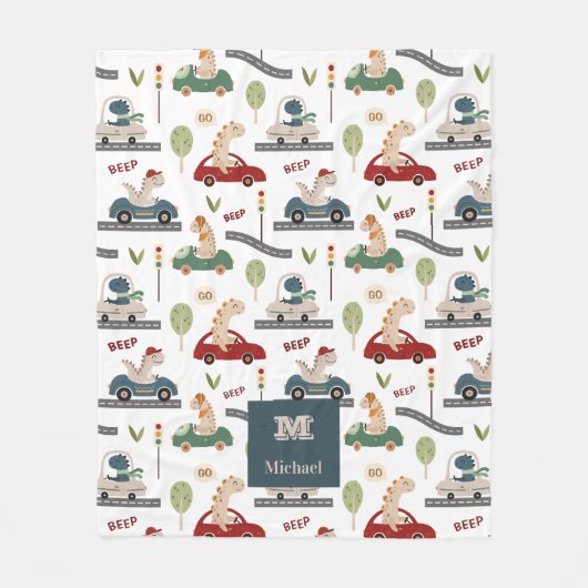 Personalisierte Dinosaurier fahren in Traffic Tale Fleecedecke (Vorderseite)