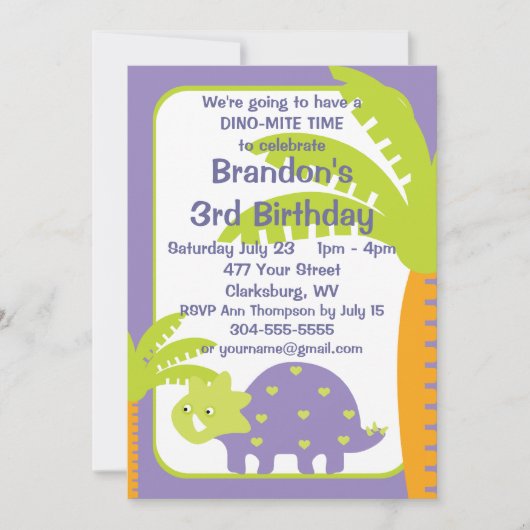 Personalisierte Dinosaurier Geburtstagspartei Einladung (Vorderseite)
