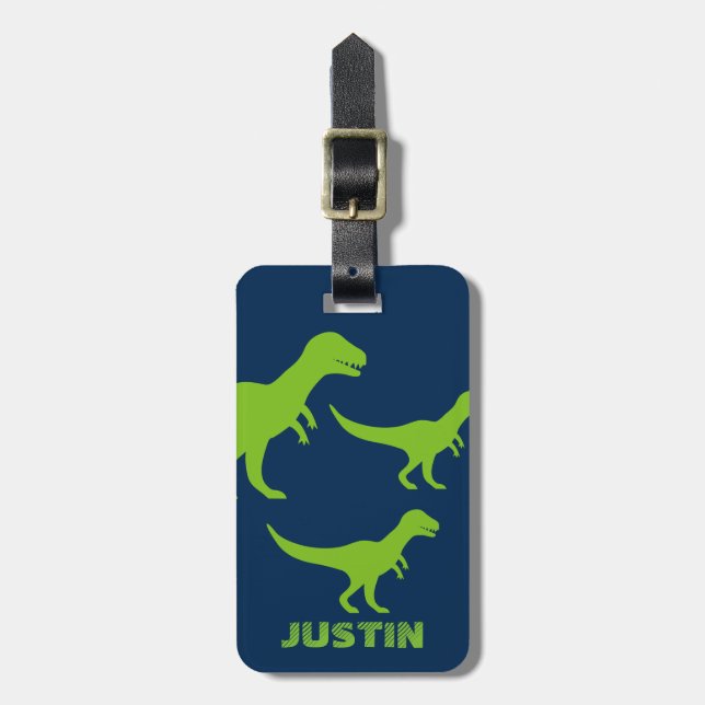 Personalisierte Dinosaurier-Gepäckmarke für Kinder Gepäckanhänger (Vorderseite vertikal)