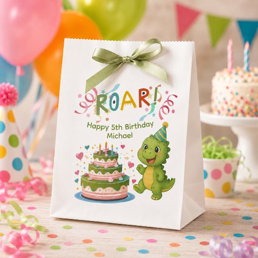 Personalisierte Dinosaurier-Geschenktasche zum 5. Geschenktütchen