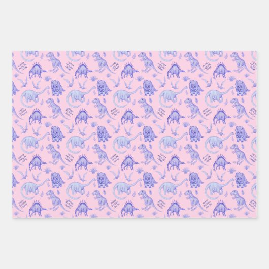 Personalisierte Dinosaurier-Geschenkwrap in drei F Geschenkpapier Set (Vorderseite)