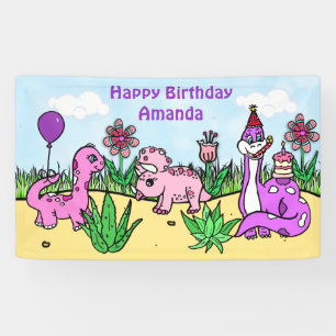 Personalisierte Dinosaurier Girl's Geburtstagspart Banner