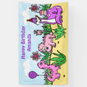 Personalisierte Dinosaurier Girl's Geburtstagspart Banner (Vertikal)