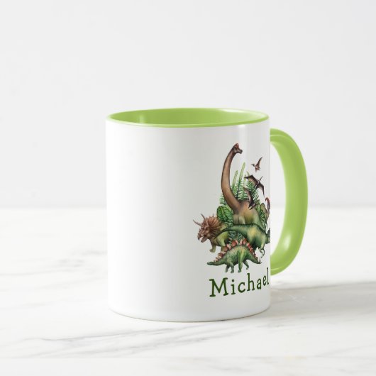 Personalisierte Dinosaurier in der Tasse der Jungl (VorderseiteRechts)