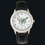 Personalisierte Dinosaurier-Kid Armbanduhr<br><div class="desc">Brontosaurus prähistorische Dinosaurier Wasserfarbe Uhr für Jungen oder Mädchen. Fügen Sie einfach Ihren Namen hinzu und wählen Sie Ihre Uhrenbandfarbe. Zurück zu Schulgeschenk oder Weihnachtsgeschenk. Illustriert in Aquarellfarbe.</div>