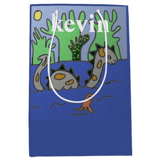 Personalisierte Dinosaurier-Kinder Mittlere Geschenktüte (Vorderseite)