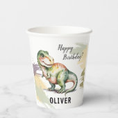 Personalisierte Dinosaurier-Kindergeburtstagsfeier Pappbecher (Rückseite)