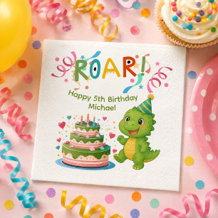 Personalisierte Dinosaurier-Papiernapkin zum 5. Ge Serviette