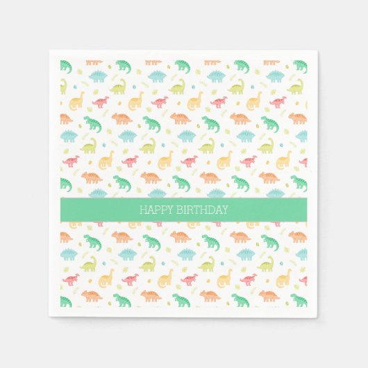 Personalisierte Dinosaurier-Papierplatte - Grünbla Serviette (Vorderseite)