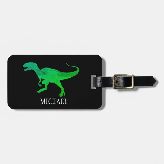 Personalisierte Dinosaurier-Reise Gepäckanhänger (Vorderseite horizontal)