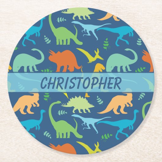 Personalisierte Dinosaurier Runder Pappuntersetzer (Vorderseite)