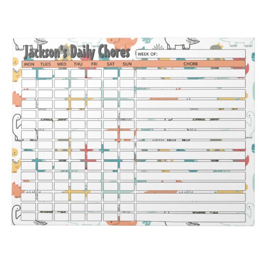 Personalisierte Dinosaurier-Tageskarte Notizblock (Vorderseite)