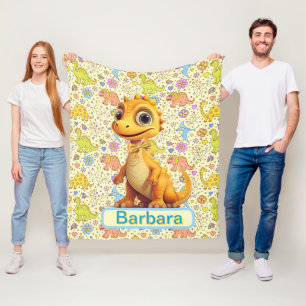 Personalisierte Dinosaurier und Blume Fleecedecke